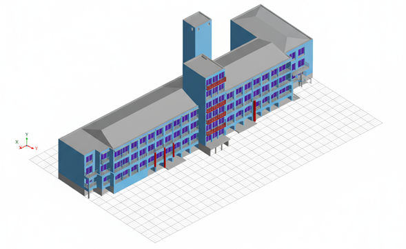 Edificación en modelo 3D básico, modelado a partir de nube de puntos.